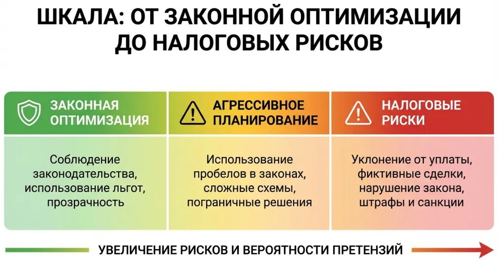 шкала от законной оптимизации до налоговых рисков